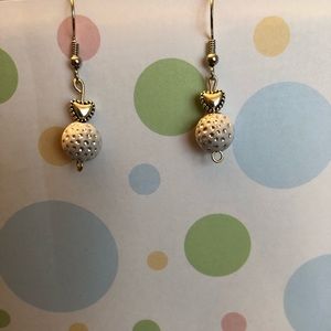 Handmade silver heart with white bead earrings